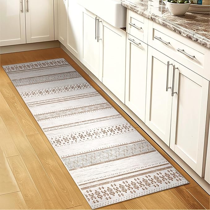 BESTSWEETIE 2x6 Area Rugs for Living Room Washable Moroccan Farmhouse Neutral Geometric Low Pile Non-Slip Soft Print Pattern Rug for Bedroom Kitchen Dining Room Entryway Cream/Brown/Pink