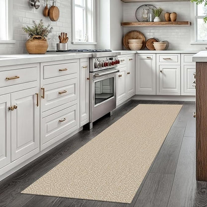 EARTHALL Washable Runner Rug 2x7 Ft Non Slip Runners for Hallways Cotton Rubber Backed Kitchen Runner Braided Indoor Floor Carpet Runners for Entryway, Hallway, Kitchen, Bedroom, Send/Beige