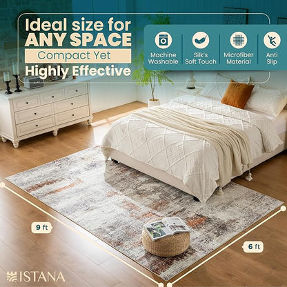Istana 6x9 Area Rug - Grey Multi Rugs for Living Room 6x9 - Foldable Boho Rugs for Bedroom - Stain Resistant Washable Rug - Eco-Friendly Area Rugs - Easy to Clean Living Room Rug