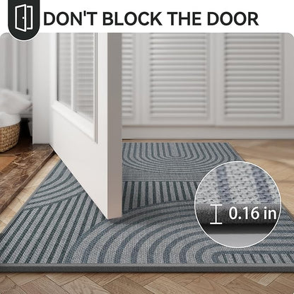 Front Door Mat 17''x30'', Absorbent Muddy Dirt Resist Washable Non Slip Low-Profile Indoor Doormat,Easy Clean Welcome Entryway Door Mats, Grey