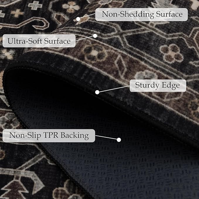 Area Rug Non Slip Machine Washable Ultra Soft Living Room/Bedroom/Kitchen/Outdoor/Classroom Black Gold, 2'×3'