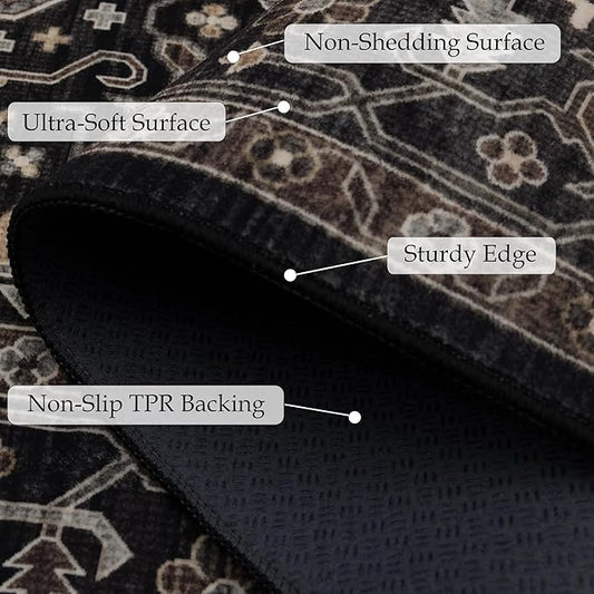 Area Rug Non Slip Machine Washable Ultra Soft Living Room/Bedroom/Kitchen/Outdoor/Classroom Black Gold, 2'×3'