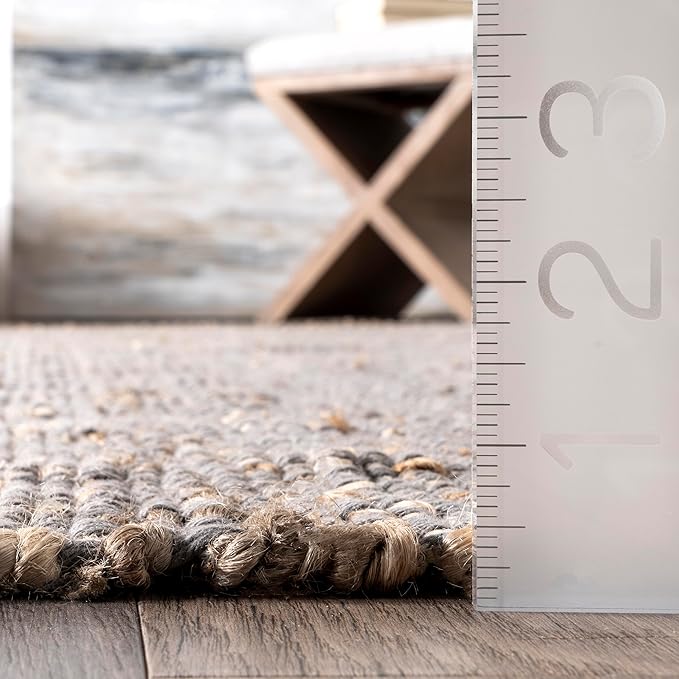 nuLOOM 8x10 Elfriede Jute & Cotton Hand Woven Area Rug, Grey, Solid Rustic Farmhouse Style, Weaved Design, Natural Fiber, For Bedroom, Living Room, Dining Room, Hallway, Office, Entryway