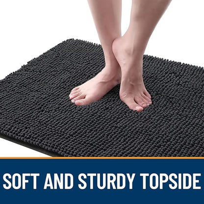 OLANLY Dog Door Mat for Muddy Paws 30x17, Absorbs Moisture and Dirt, Absorbent Non-Slip Washable Doormat, Quick Dry Chenille Mud Mat for Dogs, Entry Indoor Entryway Carpet for Inside Floor, Dark Grey