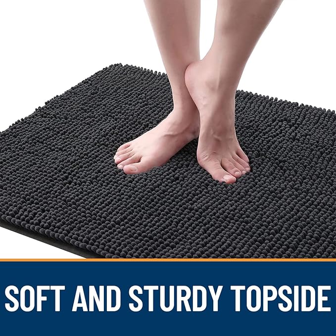 OLANLY Dog Door Mat for Muddy Paws 44x24, Absorbs Moisture and Dirt, Absorbent Non-Slip Washable Doormat, Quick Dry Chenille Mud Mat for Dogs, Entry Indoor Entryway Carpet for Inside Floor, Dark Grey