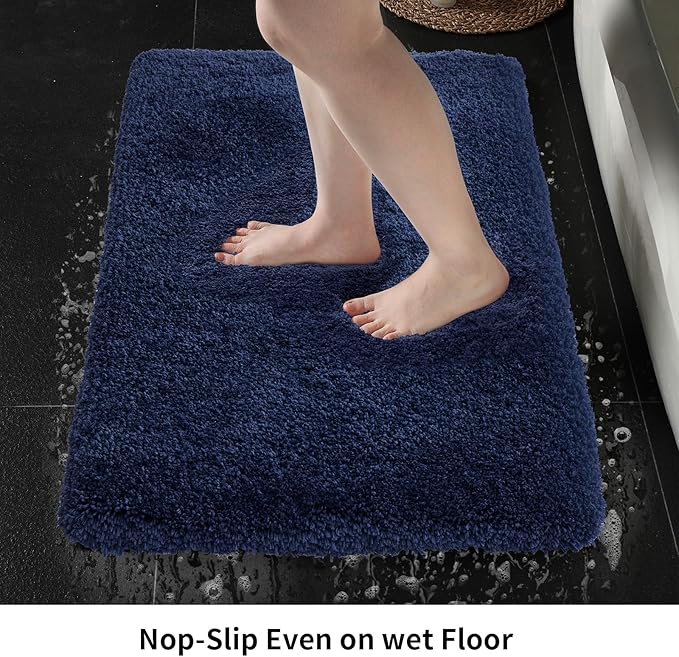 Small Bathroom Rugs 17x24 Non Slip Navy Fluffy Bath Mat for Bathroom Floor Machine Washable Plush Luxury Bath Rug for Tub Soft Shaggy Absorbent Shower Mat