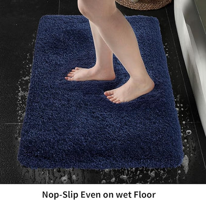 Bathroom Rugs 24x48 Non Slip Navy Fluffy Bath Mat for Bathroom Floor Washable Plush Luxury Bath Rug for Tub Soft Shaggy Absorbent Shower Sink Mat