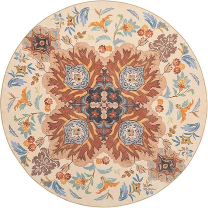 Phantoscope Washable Round Area Rug 6ft Non-Slip, Vintage Boho Rugs for Living Room, Bedroom, Dining Room, Fall Orange Floral Medallion Pattern, Low-Pile Foldable Floor Carpet, Rust/Multi Floral