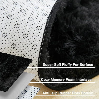 Andency Black Soft Area Rugs for Living Room Bedroom, 5x8 Fluffy Shaggy Bedside Rug, Non-Slip Large Shag Fuzzy Plush Carpets for Bedroom Kids Dorm Nursery Home Decor Aesthetic