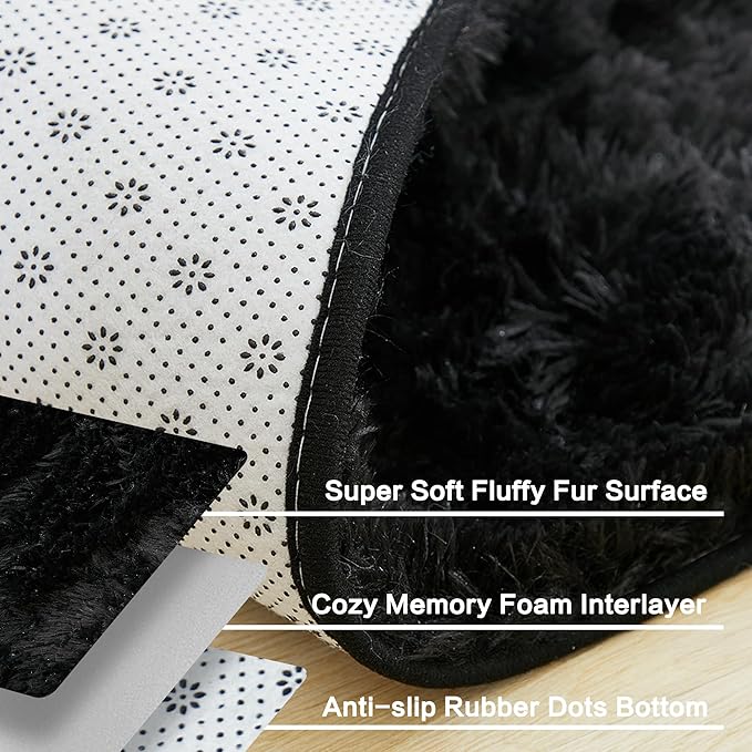 Andency Black Soft Area Rugs for Living Room Bedroom, 4x6 Fluffy Shaggy Bedside Rug, Non-Slip Large Shag Fuzzy Plush Carpets for Bedroom Kids Dorm Nursery Home Decor Aesthetic