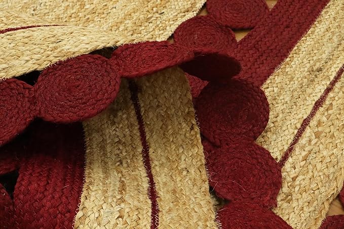 3x5 Jute Oval Rug – Hand Braided Natural Jute, Solid Red Beige, 0.27" Thick Kilim Flatweave, Handmade Boho Style Carpet for Kitchen, Entryway – Indoor Outdoor Rug
