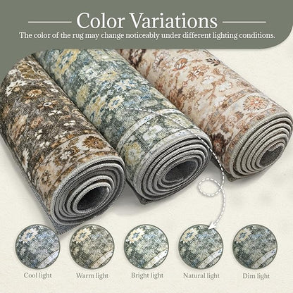 Washable Area Rugs 5'x7' Non-Slip Vintage Boho Distressed Fade Resistant Low Pile Carpet for High-Traffic Living Room, Bedroom & Dining Room