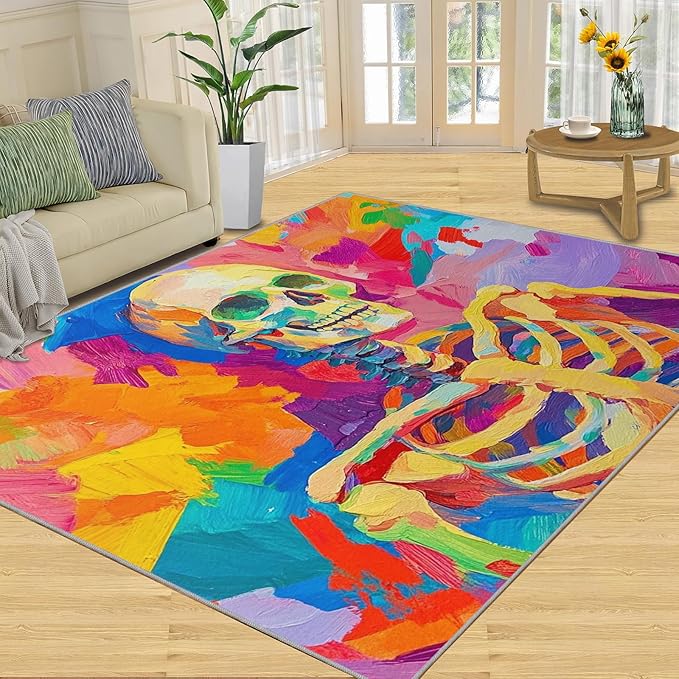 5x8 Abstract Graffiti Kids Rug - Colorful Skeletons Dining Room Rug, Pop Art Area Rugs Indoor Modern Rugs for Bedroom Hardwood Floors Teen Room