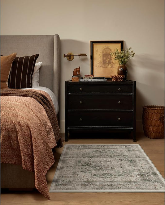 RUGGABLE Washable Vintage Area Rug – Sarrah Sage 3x5, Stain-Resistant, Non-Slip – Small Machine Washable Rugs for Living Room, Bedroom, Hallway, Entryway & Office–with Standard Pad