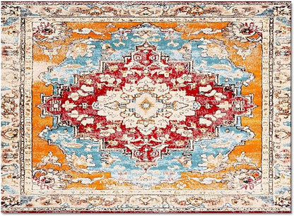 Bohemian Pattern Rectangular Area Rugs for Living Room Bedroom 5 x 6.9 ft Red & Orange Abstract Non-Shedding Soft Low Pile Rug Non Slip Washable Rug for Nursery Entryway Playroom