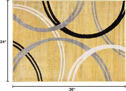 Rugshop Wavy Circles Design Accent Rug, Carpet with Jute Backing for Entryway, Kitchen, or Office, Yellow, 2' x 3'