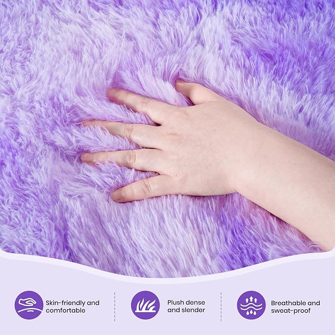 Zentavio Purple Rugs for Girls Room 5x8 Large Area Rugs for Living Room Carpet for Bedroom Washable Soft Fluffy Shag Aesthetic Plush High Pile Throw Rug for Nursery Kids Room Dorm Room Tie-Dyed