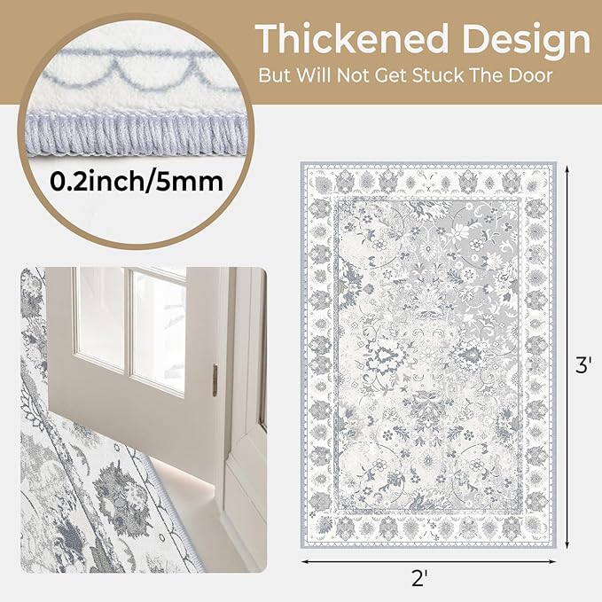 Small Area Rug 2x3ft Entryway Rug Non-Slip Washable Area Rugs Indoor Door Mat, Vintage Boho Faux Wool Carpet Kitchen Runner Rugs with Rubber Backing for Bedroom, Kitchen, Room Entryway