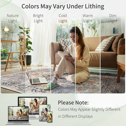 Enkor Area Soft Rugs 8x10 Washable Non Slip Boho Floor Rugs for Living Room Bedroom, Vintage Style Farmhouse Mat for Kitchen Entryway Orange & Black