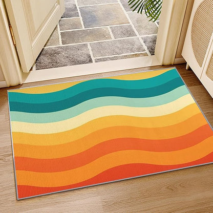 70s Rugs for Bedroom -Retro 70s Rug, 3x4 ft, Vintage Abstract Wave Area Rugs for Bedroom, Colorful Groovy Washable Carpet for Entryway, Kitchen, Retro Swirl Striped Home Decor & Gifts