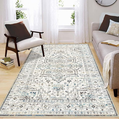 Enkor Area Soft Rugs 4x6 Washable Non Slip Boho Floor Rugs for Living Room Bedroom, Vintage Style Farmhouse Mat for Kitchen Entryway White & Grey