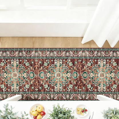 U'Artlines 3' x 20' Boho Hallway Runner Rug, Rust Non Slip Washable Vintage Farmhouse Accent Rug Carpet for Kitchen Entryway Laundry and Living Room (Rust＆Teal)