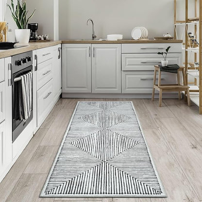 Bloom Rugs Washable Non-Slip 10 ft Runner - Black/Ivory Striped Runner for Entryway, Hallway, Bathroom, and Kitchen - Exact Size: 2.5' x 10'