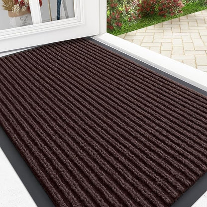 OLANLY Front Door Mat Indoor Outdoor Entrance, Waterproof Heavy Duty Doormat, Fade Resistant, Low Profile, Easy Clean Patio Porch Welcome Floor Mats for Entry, 29.5x17, Brown