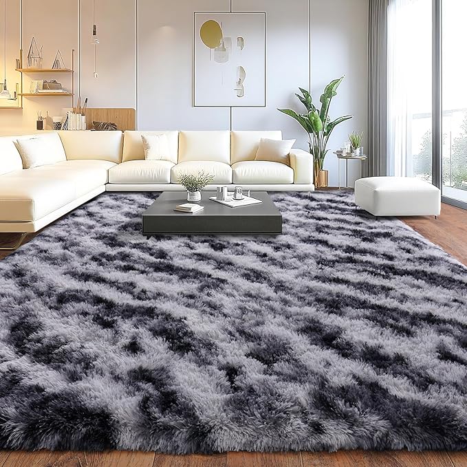 Shaggy Modern Shag Area Rug for Bedroom, Upgrade Non-Slip Plush Fluffy Carpet for Kids Room Home Decor, Plush Area Rug Tie Dye Stripes 8x10Ft