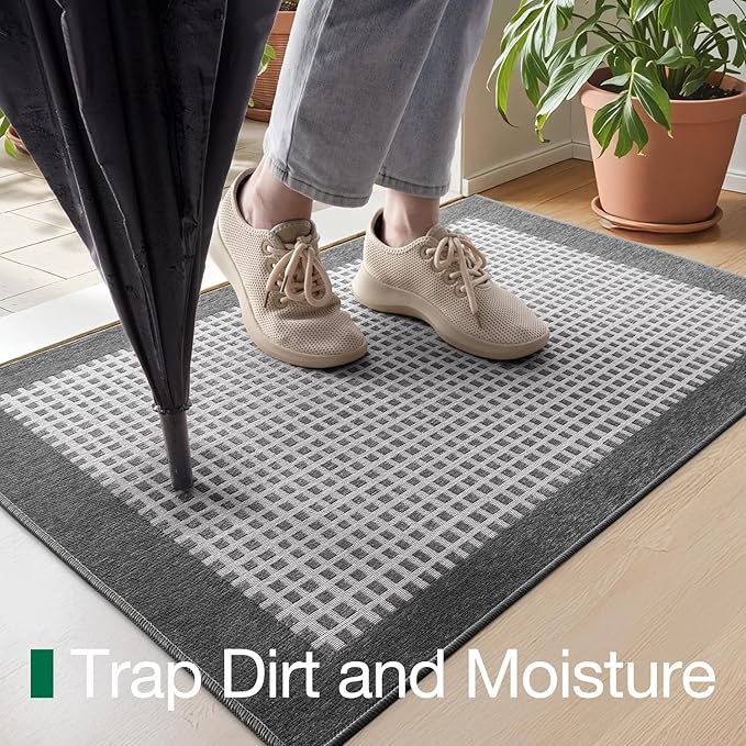 LUMI Inside Door Mat for Entry 36''x59'', Absorbent, Dirt Trapper, Low Profile Thin, Non Slip Mats with Rubber Backing, Ideal for Indoor, High Traffic, Garage, Entrance, Checkered Grey