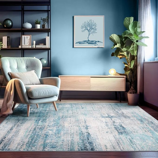 Abstract 4x6 Area Rug Washable Soft Non-Slip Carpet for Entryway Living Room Dining Room Bedroom - Abstract Teal/Grey
