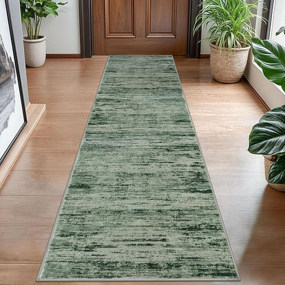 Modern Abstract Hallway Runner Rug, Forest Green Washable Kitchen Runner Non-Slip Soft 2x8 Runner Rug Thin Print Faux Wool Carpet for Entryway Bedroom Laundry Room Indoor