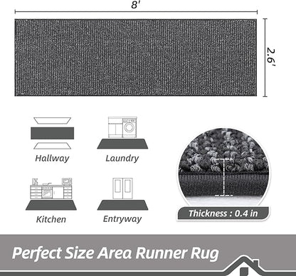 BEQHAUSE Hallway Runner Rugs 2.6x8, Hallway Rug Non-Slip Washable(Rolled-Up NO Creases), Runner Rug Absorbent Stain Resist Hall Rug Carpet Runner, Entryway Rugs Floor Mat Laundry Room Rugs, Charcoal