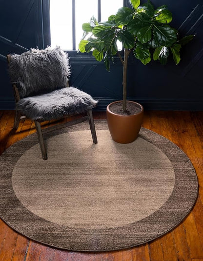 Rugs.com Angelica Collection Rug – 4 Ft Round Light Brown Medium-Pile Rug Perfect for Kitchens, Dining Rooms