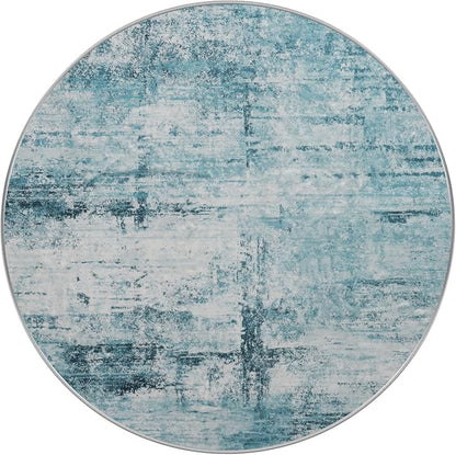 Round 6ft Area Rug Modern Abstract Washable for Living Room Bedroom Dining Room Home Office Teal Gray