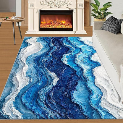 2x4 Ocean Waves Runner Rug for Hallway - Abstract Waves Kitchen Mat, Abstract Art Kitchen Runner Rug Soft Non Slip Anti Fatigue for Laundry Room Indoor Hallways