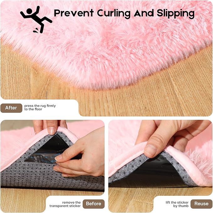 Pink Rugs for Bedroom, 4x6 Fluffy Small Area Rugs for Living Room, Soft Shag Fuzzy Carpet with 4 Non-Slip Stickers for Kids Boys and Girls Nursery Room Dorm Home Decor (Pink, 4ft x 6ft)