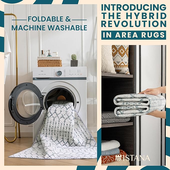 Istana 2x3 Area Rug - Blue Boho Rugs for Living Room 2x3 - Foldable Small Rugs for Bedroom - Stain Resistant Washable Rug Non Slip - Eco-Friendly Area Rugs Indoor - Easy to Clean Rug