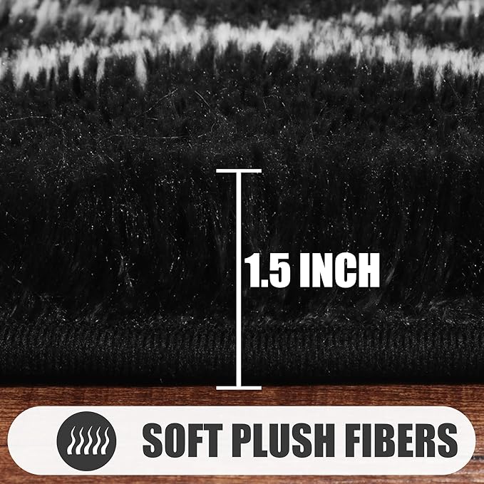 ONASAR Area Rugs for Bedroom Living Room, Fluffy 4x6 Black and White Rug, Geometric Washable Shaggy Plush Bedside Indoor Floor Carpet for Nursery Kids Teens Girls Boys Dorm Home Office Decor