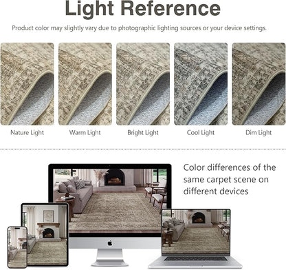 FMFUNCTEX 6x9 Washable Area Rug Vintage Neutral Distressed Large Taupe Non Slip Carpet for Living Room Bedroom Soft Low Pile Indoor Mat Retro Floral Throw Rug for Dining Room Kitchen Office Nursery