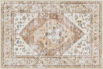 Lahome Boho Area Rug for Living Room - 4x6 Rug Washable Non-Slip Throw Bedroom Rug Lightweight Non-Shedding Large Kitchen Carpet, Oriental Distressed Print Carpet for Office Classroom Dining Room