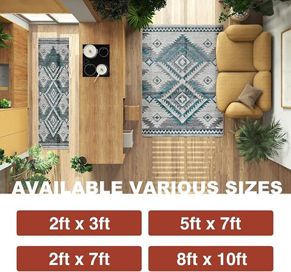 YHSF South West Native American Rug Ritz – Native Tribal American Indian Inspired Rug - Living Room, Bedroom, Hallway, Entryway & High-Traffic Area Rugs - Washable - Soft - Steel, 2 Feet x 3 Feet
