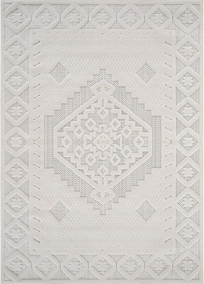 Modern Micro Loop Indoor Area Rugs for Living Room Bedroom Kitchen Geometric Trellis White 5x7 Luxury Durable Low and High Pile Non-Shedding Stain Resistant Soft Area Carpet 5 x 7