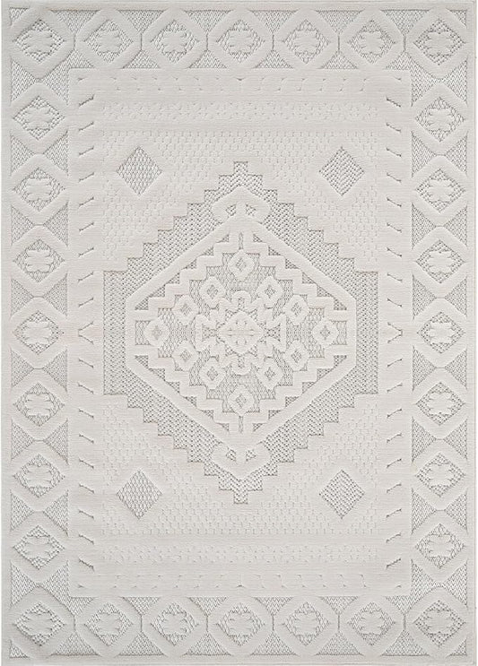 Modern Micro Loop Indoor Area Rugs for Living Room Bedroom Kitchen Geometric Trellis White 9x12 Luxury Durable Low and High Pile Non-Shedding Stain Resistant Soft Area Carpet 9 x 12