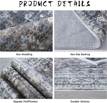 Runners for Hallways Kitchen Runner Rug Non Slip 2'x10' Long Washable Rugs with Rubber Backing Soft Vintage Carpet Runner for Hallways, Kitchen, Laundry, Bedroom, Bathroom (Grey)