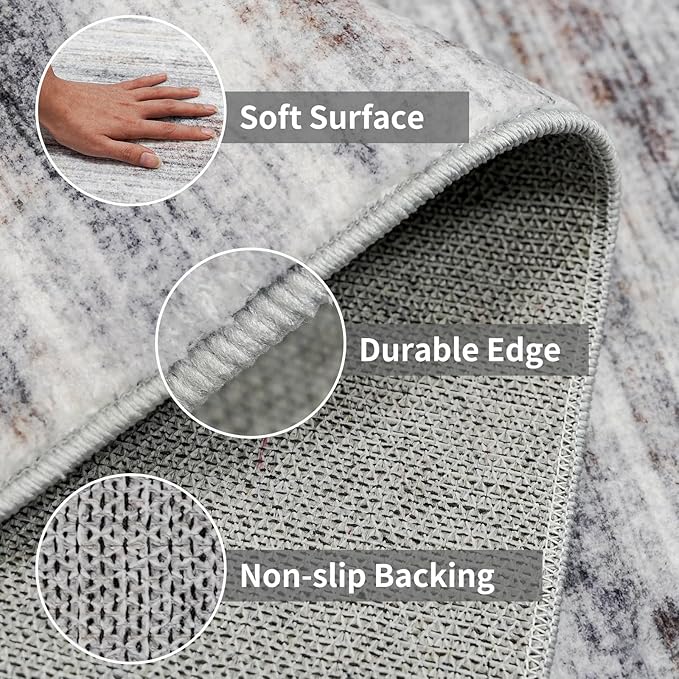 6x9 Area Rug for Living Room: Non-Slip Washable Rugs for Dining Room Bedroom Study Home Office - Easy-to-Clean Stain and Water Resistant Carpet - Soft Low-Pile Mat Beige Grey