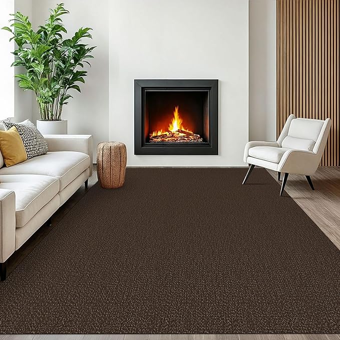 EARTHALL Washable Area Rugs 6x9 Ft Non Slip Living Room Rugs Cotton Rubber Backed Dining Room Rug Braided Bedroom Rugs Indoor Outdoor Floor Carpet for Living Room, Bedroom, Dining Room, Brown/Coffee
