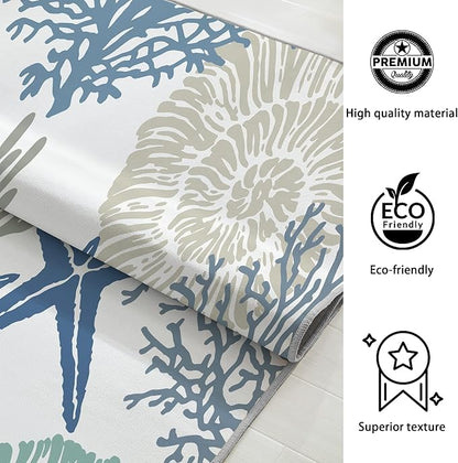 Tritard Coastal Area Rugs Nautical Beach Themed Non-Slip Machine Washable Rugs Modern Floor Carpet for Living Room Bedroom, 8x10, Blue