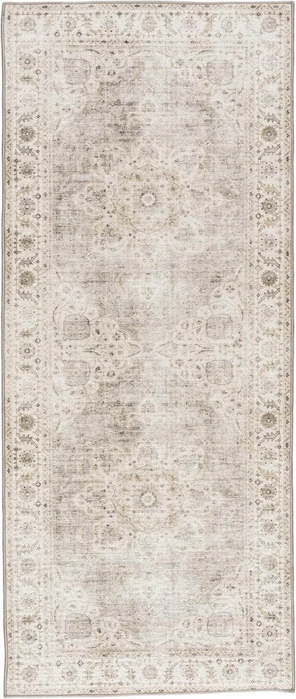 ReaLife Rugs Machine Washable Area Rug Runner - Living Room Bedroom Bathroom Kitchen Entryway Office - Padded Low Pile Stain Resistant Premium - Boho Farmhouse Vintage - Joy - Beige Ivory 2'6" x 10'