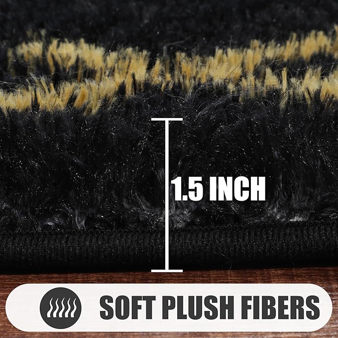ONASAR 5x7 Area Rugs for Living Room Bedroom, Washable Fluffy Black and Gold Faux Fur Rug, Geometric Boho Soft Plush Shaggy Floor Carpet Mat for Nursery Kids Girls Boys Teen Dorm Home Office Decor